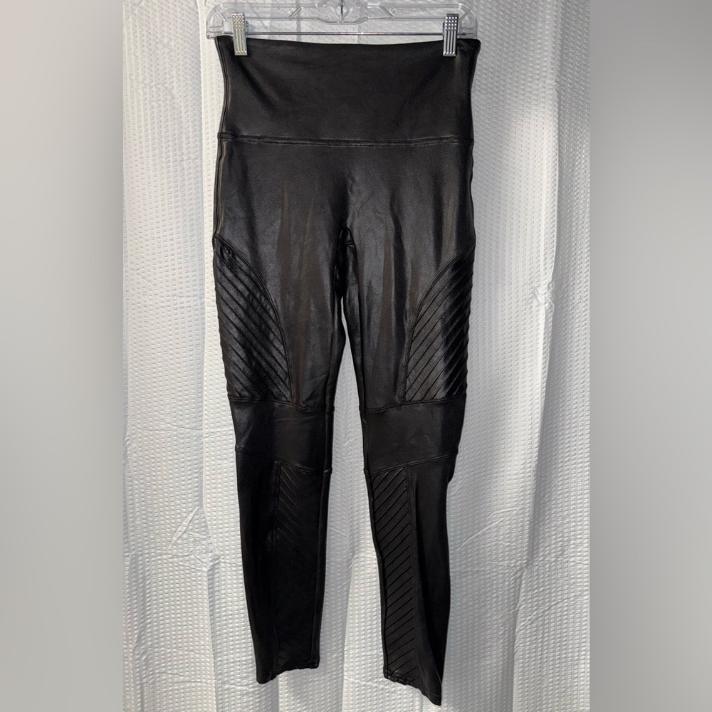 SPANX FAUX LEATHER MOTO LEGGINGS SIZE L